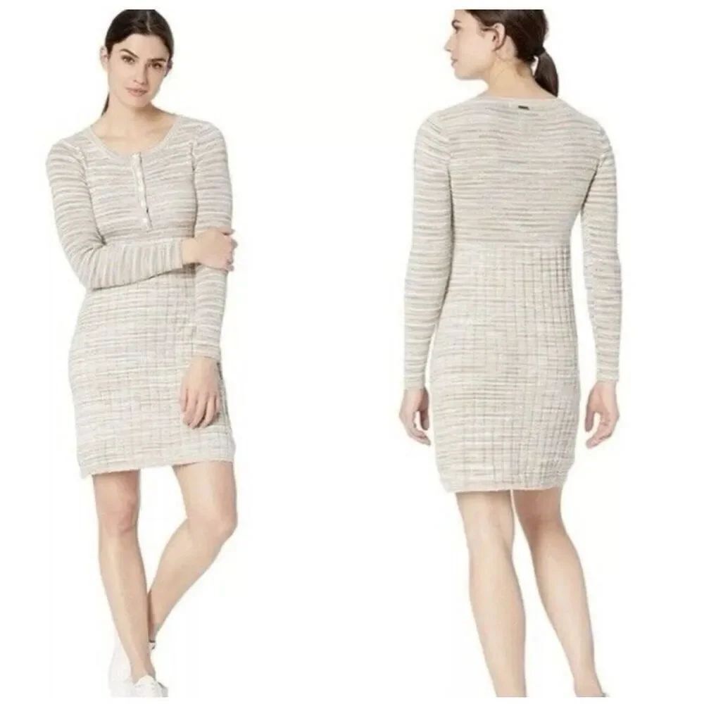 Prana Leandra Long Sleeve Organic Cotton Sweater Dress Bone Natural Size XS